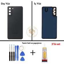Arsking Samsung S21 Plus Siyah Arka Pil Kapağı Batarya Kapağı Lazer Kesim + Yapıştırıcı ve Vida Seti