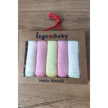 Bambik Izge %70 Pamuklu Renkli Yumuşak Kız Bebek Havlu Ağız Mendili 5'li Set - Kutulu Bebek Havlusu 0-3 Ay