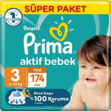 Prima 3 Beden Aktif Bebek Bezi Süper Paket 58X3 174 Adet