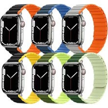 Renas Store Movenchy Apple Watch 42MM Mo-Wb1 Çift Renk Mıknatıslı Silikon Kordon - Siyah-Turuncu