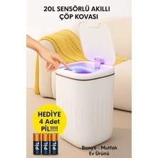 Renas Store 20L Sensörlü Akıllı Antibakteriyel Çöp Kovası Otomatik Kapaklı, Banyo Mutfak 4 Pil Yanında