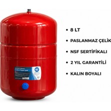 Water Quality 8 Lt Su Arıtma Cihazı Tankı Nsf Sertifikalı Çelik Kırmızı 2.2 Galon 2 Yıl Garanti