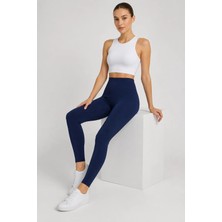 Exit Collection Kadın Spor Indigo Lacivert Tayt - Düz Kadın Tayt Uzun Regular Normal Bel