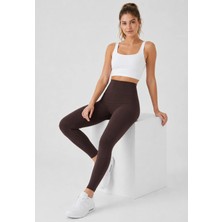 Exit Collection Kadın Spor Kahverengi Tayt - Düz Kadın Tayt Uzun Regular Normal Bel