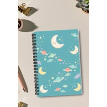 giftkonsept Sevimli Ay ve Gezegen Motifli 50 Yaprak 100 Sayfa Sprialli Defter