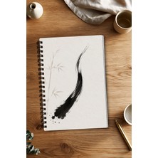 giftkonsept Minimalist siyah Mürekkep Fırça Tasarım 50 Yaprak 100 Sayfa Sprialli Defter