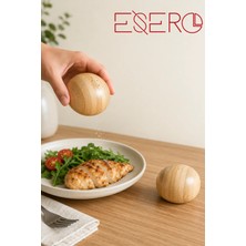 Esero 2’li Yuvarlak Ahşap Tuzluk ve Baharatlık Seti Doğal Görünümlü 6 cm