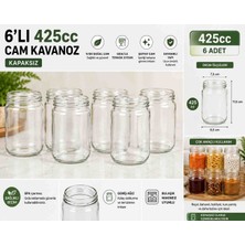 StepCo 6'lı 425 cc Cam Kavanoz Kapaksız Reçel Bal Baharat Bakliyat Saklama Kabı