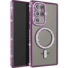 Mey Ithalat®  Samsung Galaxy S25 Ultra Kılıf Joke Simli Magneticsafe Kılıf - Derin Mor