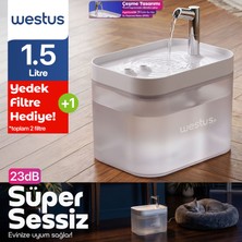 Westus inPets H13™ 1.5L Ultra Sessiz Evcil Hayvan Kedi Köpek Su Pınarı Çeşmesi | Su Sebili Şelalesi | 3 Akış Hızı Kontrolü