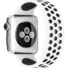 Renas Store Newface Apple Watch 38MM Ayarlı Delikli Silikon Kordon - Beyaz-Siyah