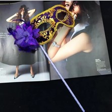 Renas Store Lüks Taşlı Saplı Maskeli Balo Maskesi Mor Renk 35 cm