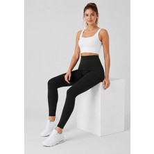 Exit Collection Kadın Spor Siyah Tayt - Düz Kadın Tayt Uzun Regular Normal Bel