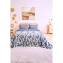 Layan Home 4 Katlı %100 Pamuk Müslin Çift Kişilik Yatak Örtüsü & Pike – Leylak Desen - Mavi