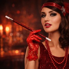 Renas Store 30 cm Kırmızı Payetli  Tutacağı – 1920’LER Gatsby Parti Aksesuarı