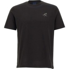 Paul & Shark Erkek Regular Fit Yuvarlak Yakalı Yüzgeç Desenli Pamuklu Kısa Kollu Siyah T-Shirt 16311627-011