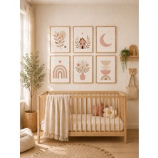 Zera Wall Mdf Tablo 6’lı Bohem Ev, Ay, Gökkuşağı, Çiçek ve Botanik Desenli Set – Bebek ve Çocuk Odası Duvar Dekorasyonu