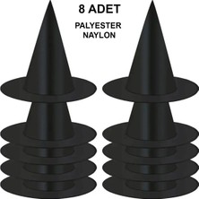 Uravas Store 8 Adet Siyah Cadı Şapkası – Yetişkin &amp;amp;amp; Çocuk Kostüm Aksesuarı (5047)