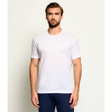 Paul & Shark Erkek Regular Fit Yuvarlak Yakalı Logo Kabartmalı Pamuklu Kısa Kollu Beyaz T-Shirt 16311618-965