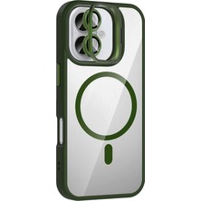 Mey Ithalat®   Iphone 16 Plus Remim Lensli Magsafe Standlı Kapak - Koyu Yeşil