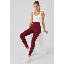 Exit Collection Kadın Spor Bordo Tayt - Düz Kadın Tayt Uzun Regular Normal Bel