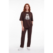 Cemo Modalı Kadın Ayıcık Baskılı Oversize Pantolon Takım