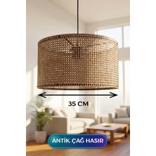 Uravas Store Antik Çağ Hasır Kumaş Başlıklı Sarkıt Avize 35 cm