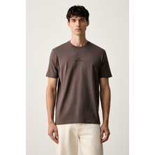 Paul & Shark Erkek Rahat Kalıp Logo Kabartmalı Pamuklu Kısa Kollu Kahverengi T-Shirt 16311601A-365