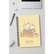 giftkonsept Kitaplar ve Uyuyan Sevimli Kedi 50 Yaprak 100 Sayfa Sprialli Defter