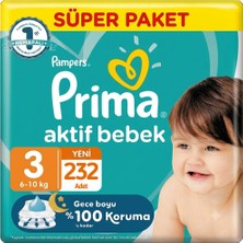 Prima 3 Beden Aktif Bebek Bezi Süper Paket 58X4 232 Adet