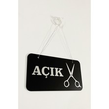 Açık/ Kapalı Kapı Tabelası - Berber, Kuaförler ve Terziler Için Gümüş Yazılı