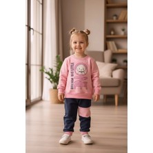 Erca Home Tekstil Ürünleri % 100 Pamuklu Dijital Baskılı Sweatshirt / Pembe Kız Çocuk  Eşofman Takımı