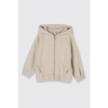 Panço Kız Bebek Yumuşak Dokulu Fermuarlı Bej Sweatshirt