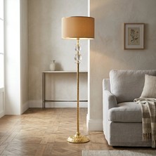 Venüs Nova Venüs Betelgeuse Cam Top| Modern Gold Metal Lambader| Viskon Gold Ş. Kumaş Başlık |ayaklı Aydınlatma