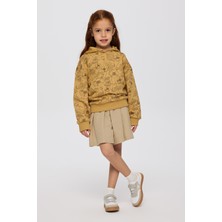 Panço Kız Çocuk Çiçek Desenli Hardal Sweatshirt