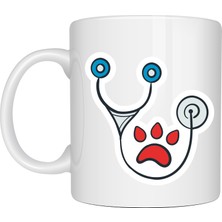 TeknoKapsül Veteriner Temalı Porselen Kupa Model 178 – Patili Stetoskop Tasarımlı Kahve Kupası – Veterinerlere ve Hayvan Severlere Hediye Kupa