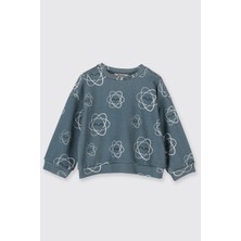 Panço Kız Bebek Desenli Petrol Sweatshirt