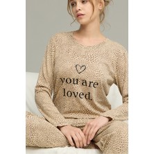 Siyah İnci Leopar Desenli Örme Pamuklu Pijama TAKIM25240228