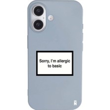 Casen iPhone 16 Plus Mavi Lansman Renkli Silikon I'm Allergic Yazılı Kamera Korumalı Telefon Kılıf