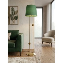 Venüs Nova Sceptrum Gold Metal Lambader | Yeşil Gold Şerit Kumaş Başlık Salon Lambası | Ayaklı Aydınlatma