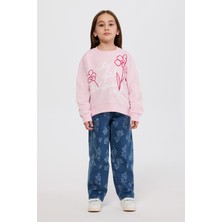 Panço Kız Çocuk Nakışlı Pembe Sweatshirt