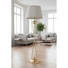 Venüs Nova Venüs Sirius | Modern Gold Metal Lambader| Açık Gri Gold Şerit Kumaş Başlık | Ayaklı Aydınlatma