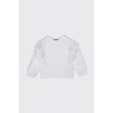Panço Kız Bebek Fisto Detaylı Beyaz Sweatshirt