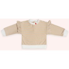 Panço Kız Bebek Çizgi Desenli Bej Sweatshirt