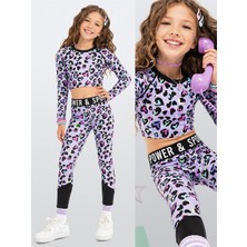 Denokids Kız Çocuk Spor Takımı Leopar Desen – Crop Üst ve Sporcu Tayt (6-11 Yaş)