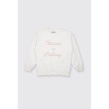 Panço Kız Çocuk Nakış Detaylı Ekru Sweatshirt