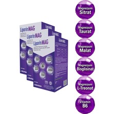 3 Kutu Liporinmag Magnezyum Complex (Sitrat, Malat, Bisglisinat, Taurat, L-Treonat) B6 200 Mg