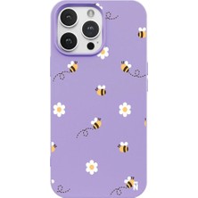 Casen iPhone 16 Pro Lila Lansman Renkli Silikon Bees And Flowers Tasarımlı Kılıf