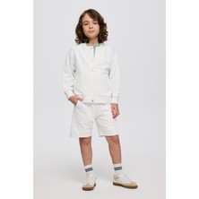 Panço Erkek Çocuk Yakası Ribanalı Cepli Fermuarlı Ekru Sweatshirt