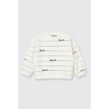 Panço Kız Bebek Fiyonk Desenli Ekru Sweatshirt